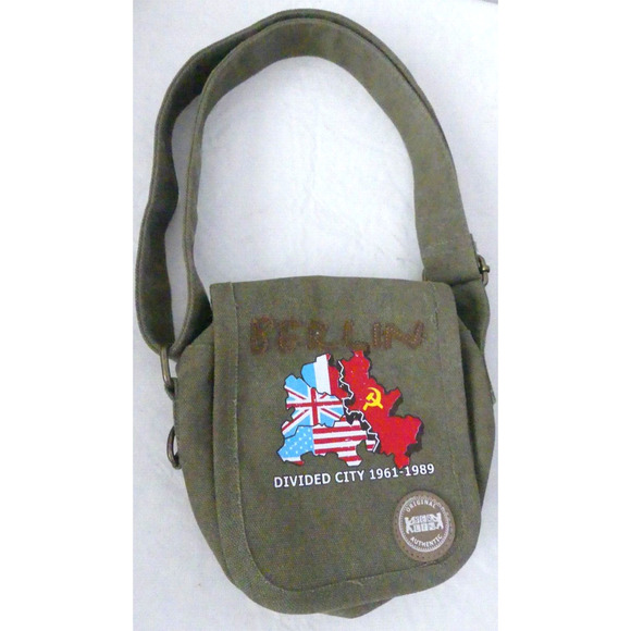 Berlin Divided City Canvas Crossbody Bag Purse Adjustable Strap UK Flag Germany - Picture 2 of 9